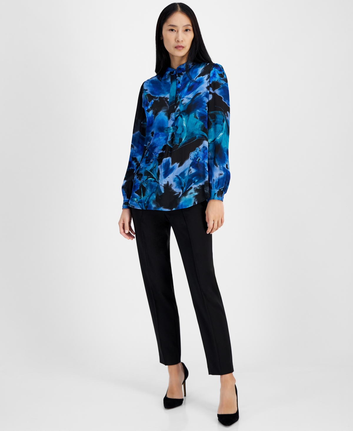 Anne Klein Women's Printed Long-Sleeve Popover Tunic
