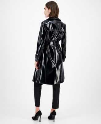 Anne Klein Women's Patent Faux-Leather Trench Coat Macy's