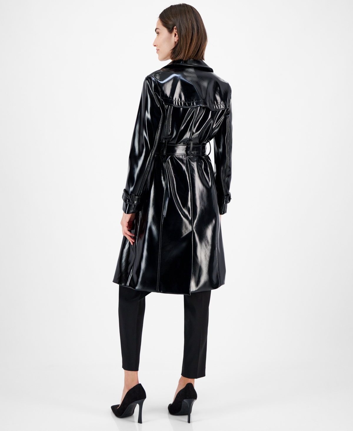 Anne Klein Women's Patent Faux-Leather Trench Coat