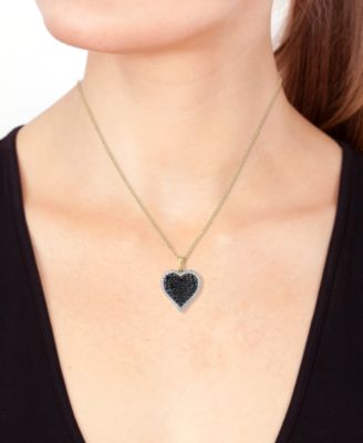 EFFY&reg; Black Diamond (5/8 ct. t.w.) & White Diamond (1/4 ct. t.w.) Heart Halo 18" Pendant Necklace in 14k Gold