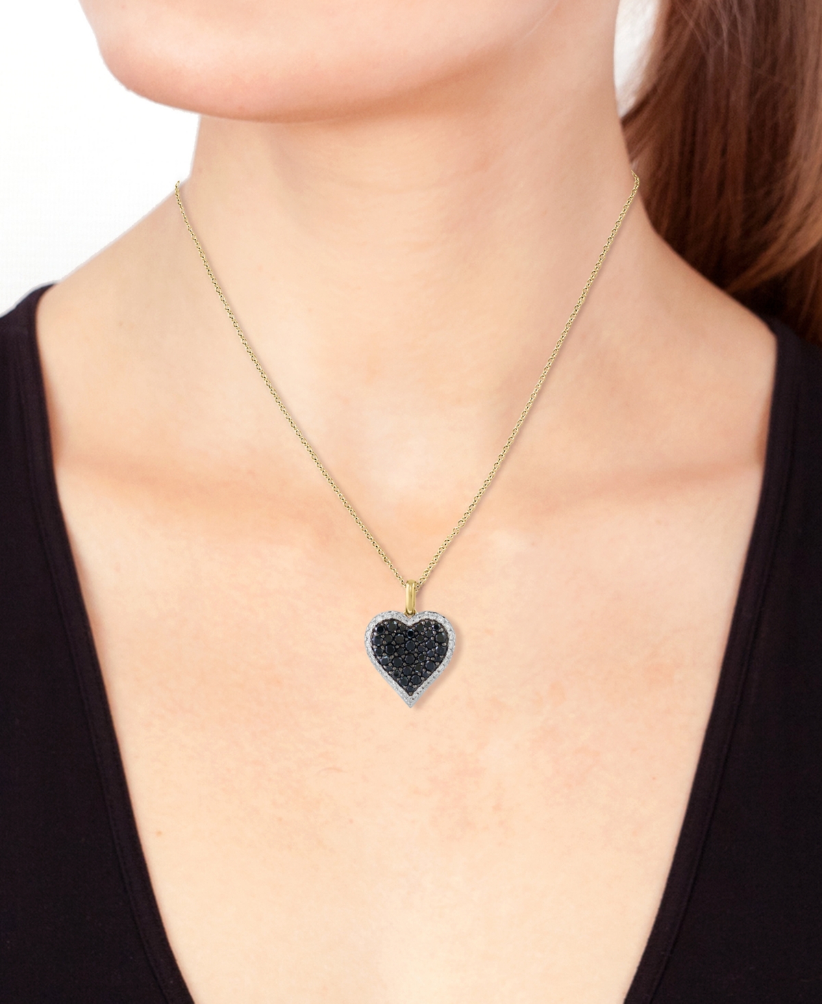 Shop Effy Collection Effy Black Diamond (5/8 Ct. T.w.) & White Diamond (1/4 Ct. T.w.) Heart Halo 18" Pendant Necklace In  In Yellow Gold