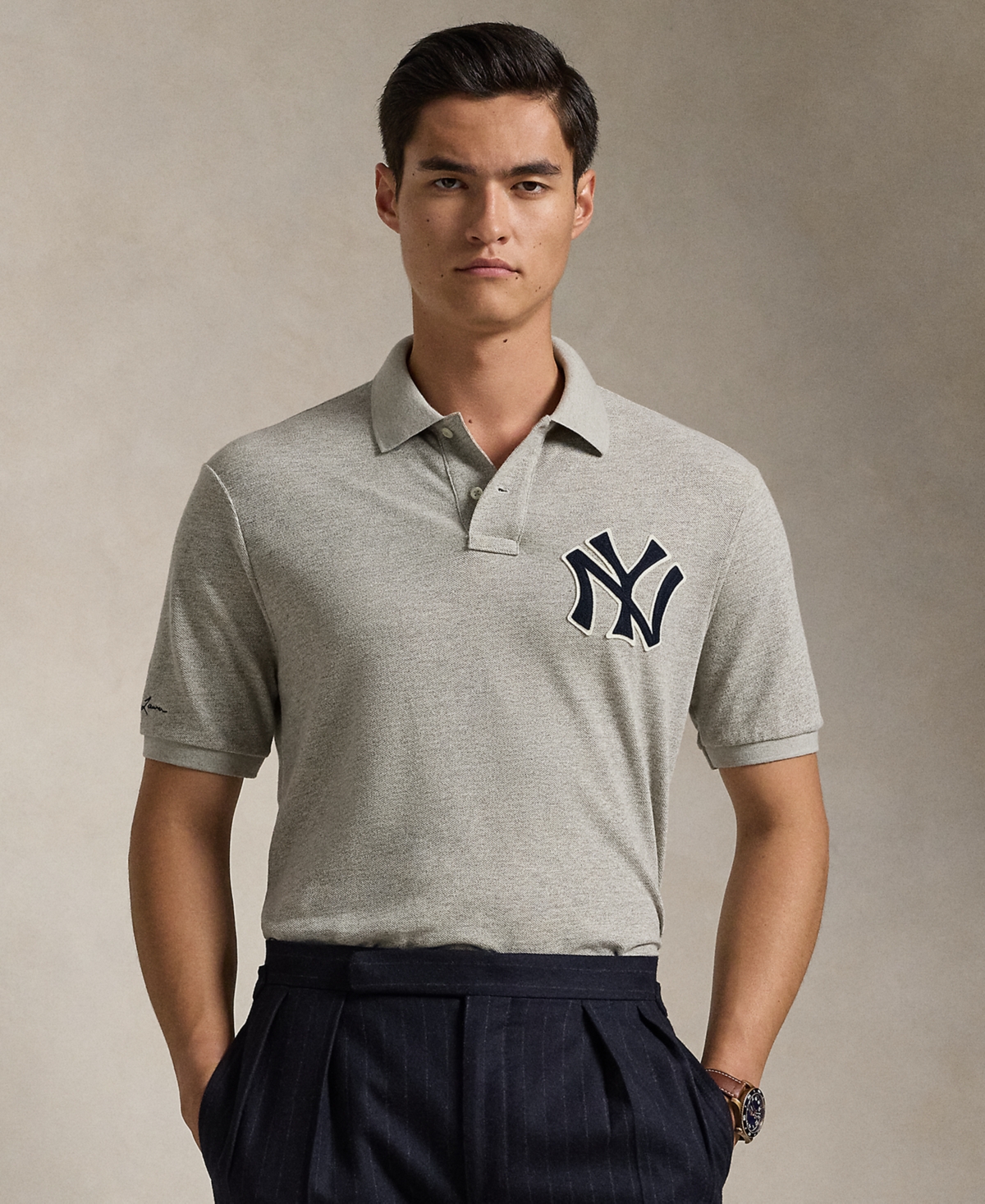 Polo Ralph Lauren "yankees" Polo Shirt With Polo Collar In Loft Heather