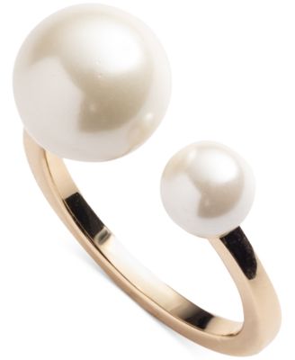 Gold-Tone Imitation Pearl Small & Large Polished Cuff Ring
