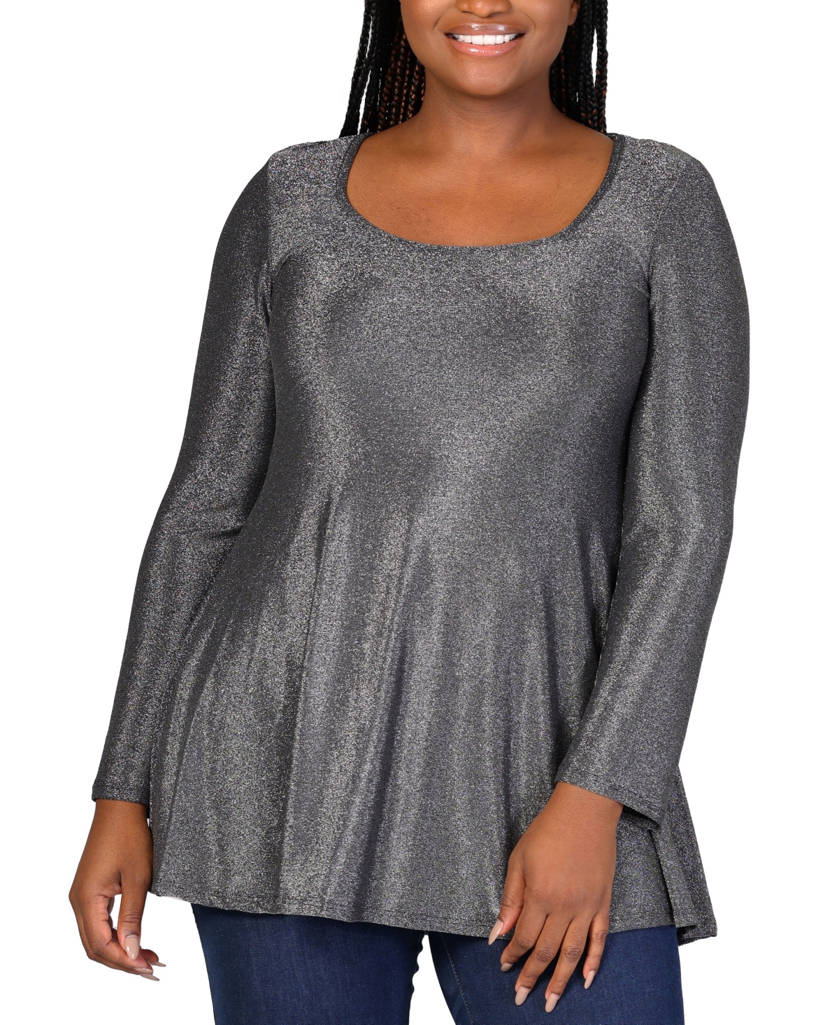 24seven Comfort Apparel Plus Size Scoop Neck Shimmery Tunic Top