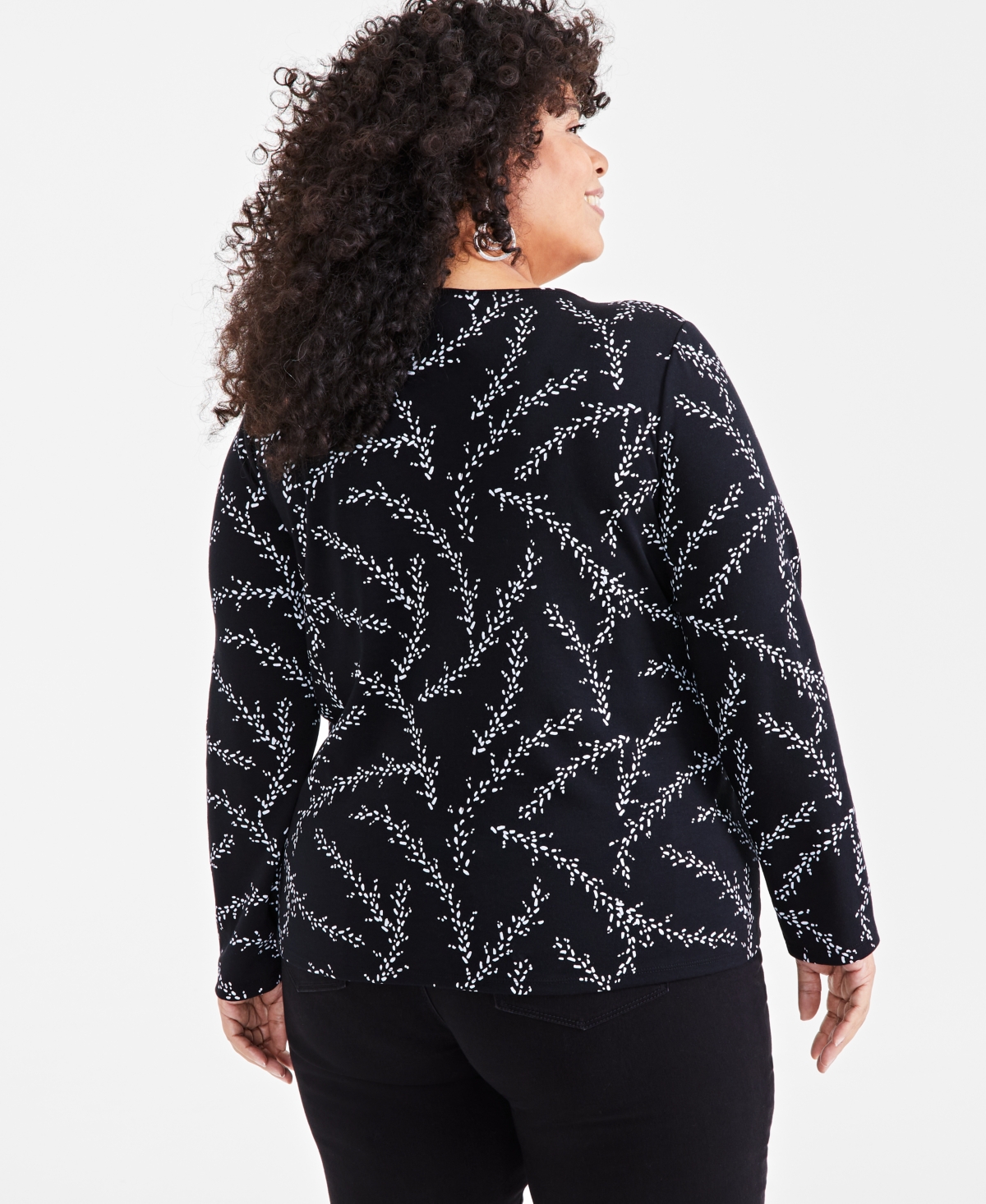 Style & Co Plus Size Printed Long-Sleeve Top, Created for Macy's