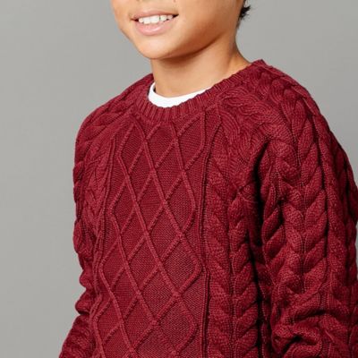Boys Organic Long Sleeve Raglan Fisherman Cable Sweater