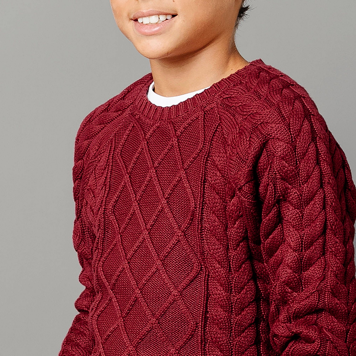 Hope & Henry Boys Organic Long Sleeve Raglan Fisherman Cable Sweater