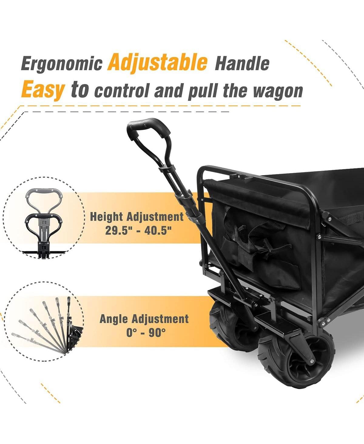 Slickblue Collapsible Heavy-Duty Beach Wagon Cart – Outdoor Folding Utility with Universal Wheels & Adjustable Handle - Black