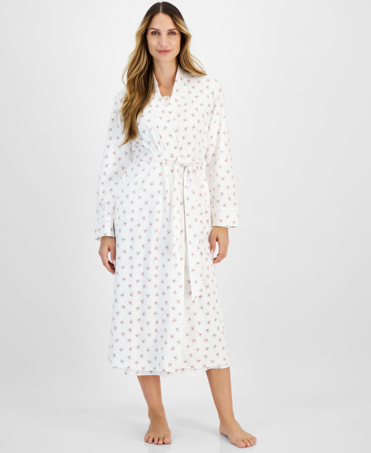 CHARTER CLUB WOMEN'S COTTON FLORAL LONG ROBE, CREATED FOR MACY'S 