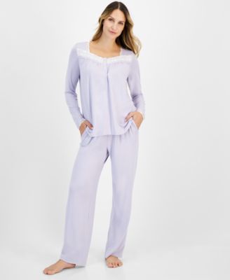 Charter Club - Women's Lace-Trim Henley Pajama Set