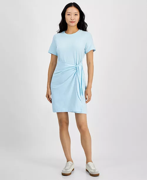 women's side-tie knit mini dress, created for macy's