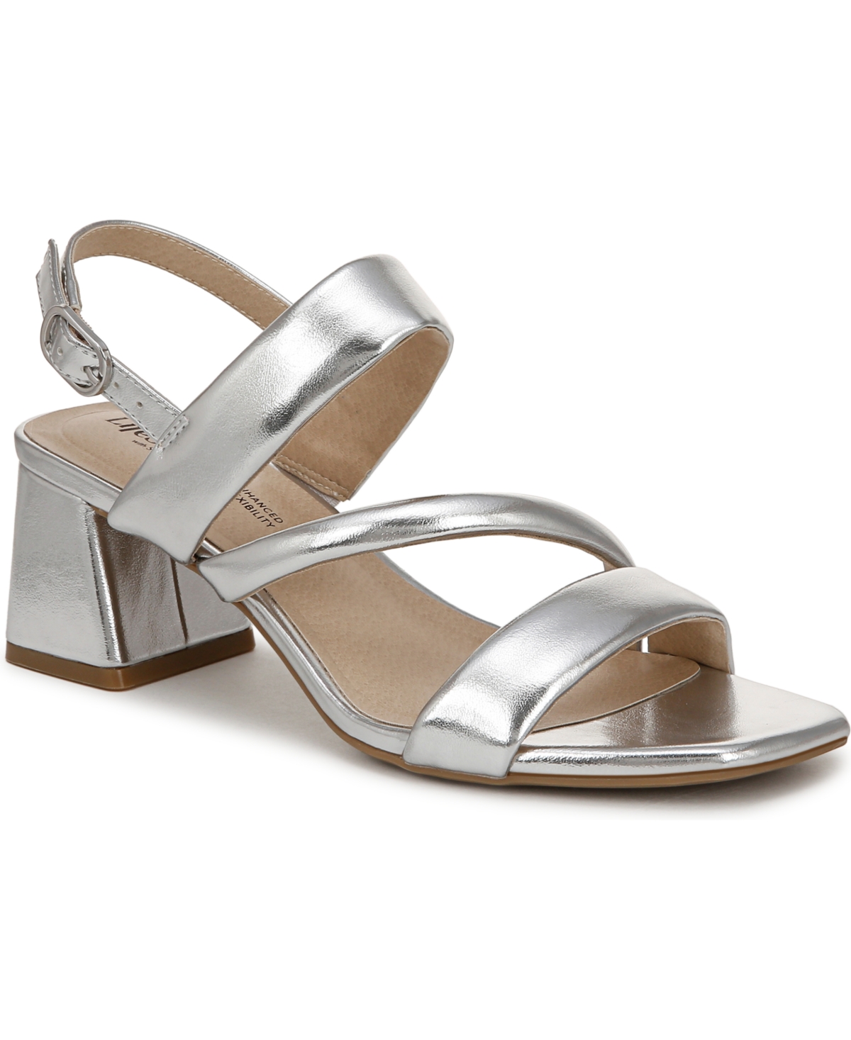 Shop Lifestride Women's Celia Asymmetrical Block Heel Dress Sandals In Silver Faux Leather