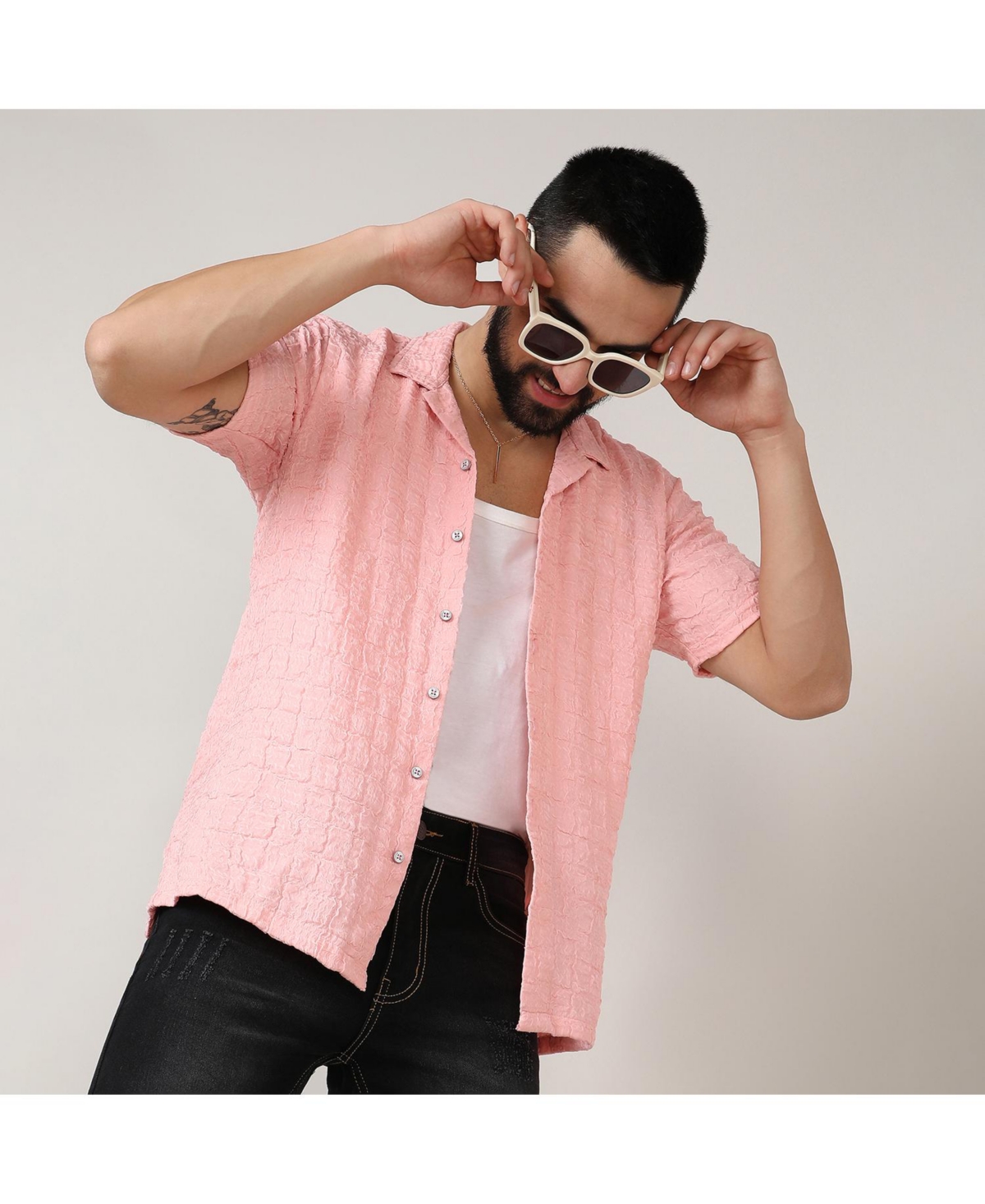 Campus Sutra Men's BabyBox-Creased Shirt - Pink
