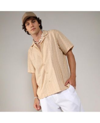 Men's Beige Embroidered Geometric Shirt