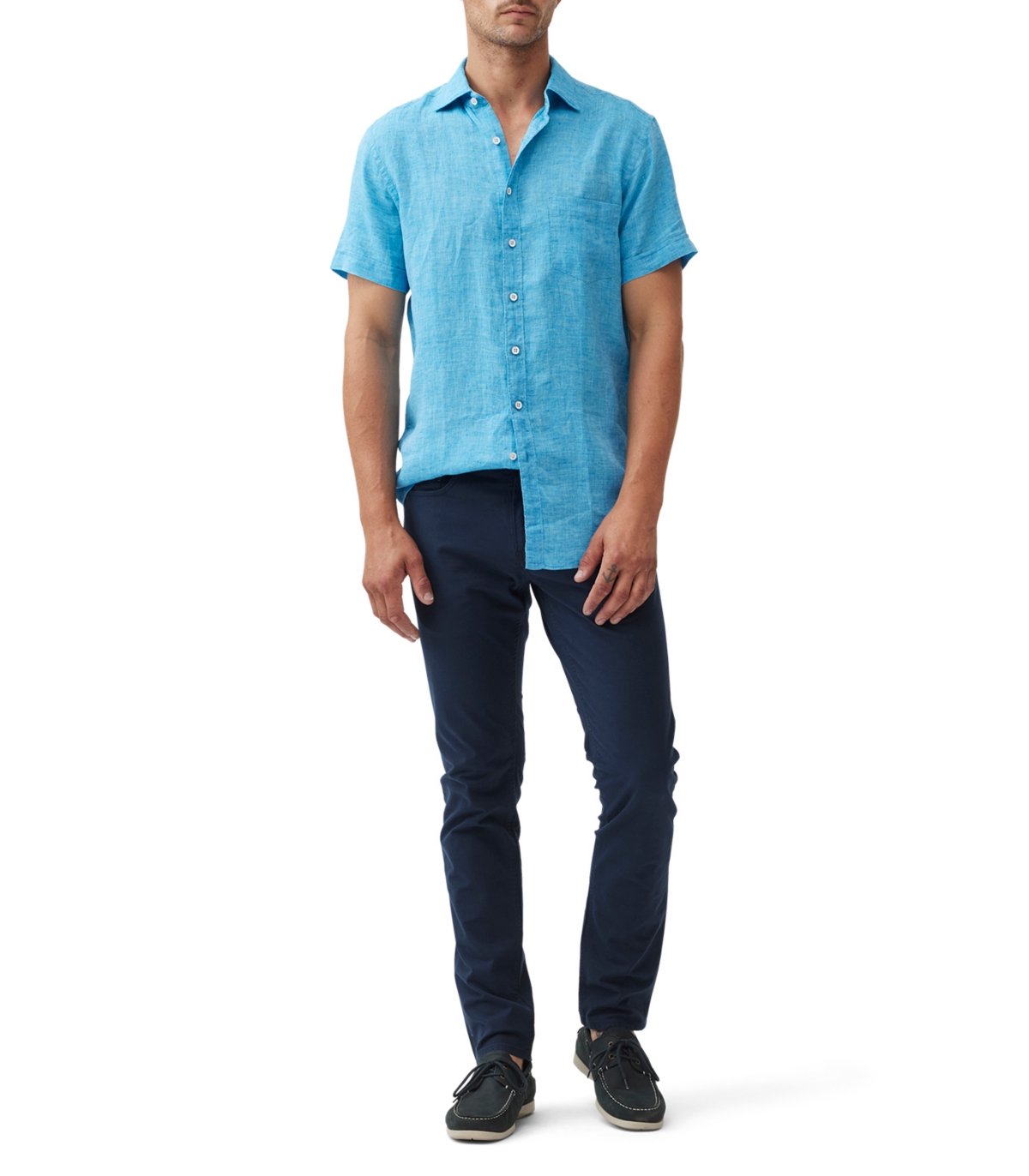 Rodd & Gunn Palm Beach Sports Fit Short Sleeve Linen Button-up Shirt In Blue