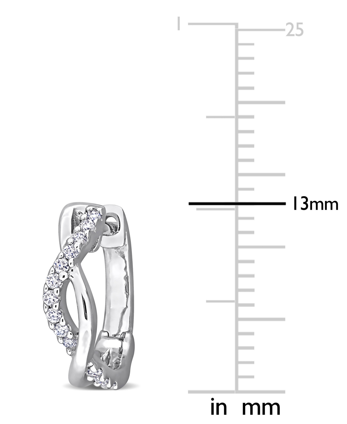 Macy's Moissanite Crossover Small Hoop Earrings (1/8 Ct. T.w.) In Sterling Silver, 0.5" In Sterling Silver Moissanite