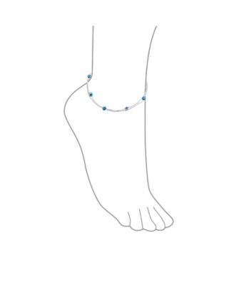 Protection Amulet Minimalist Double Row Evil Eye Anklet Ankle Bracelet Sterling Silver 8.5-9.5 Inch Adjustable