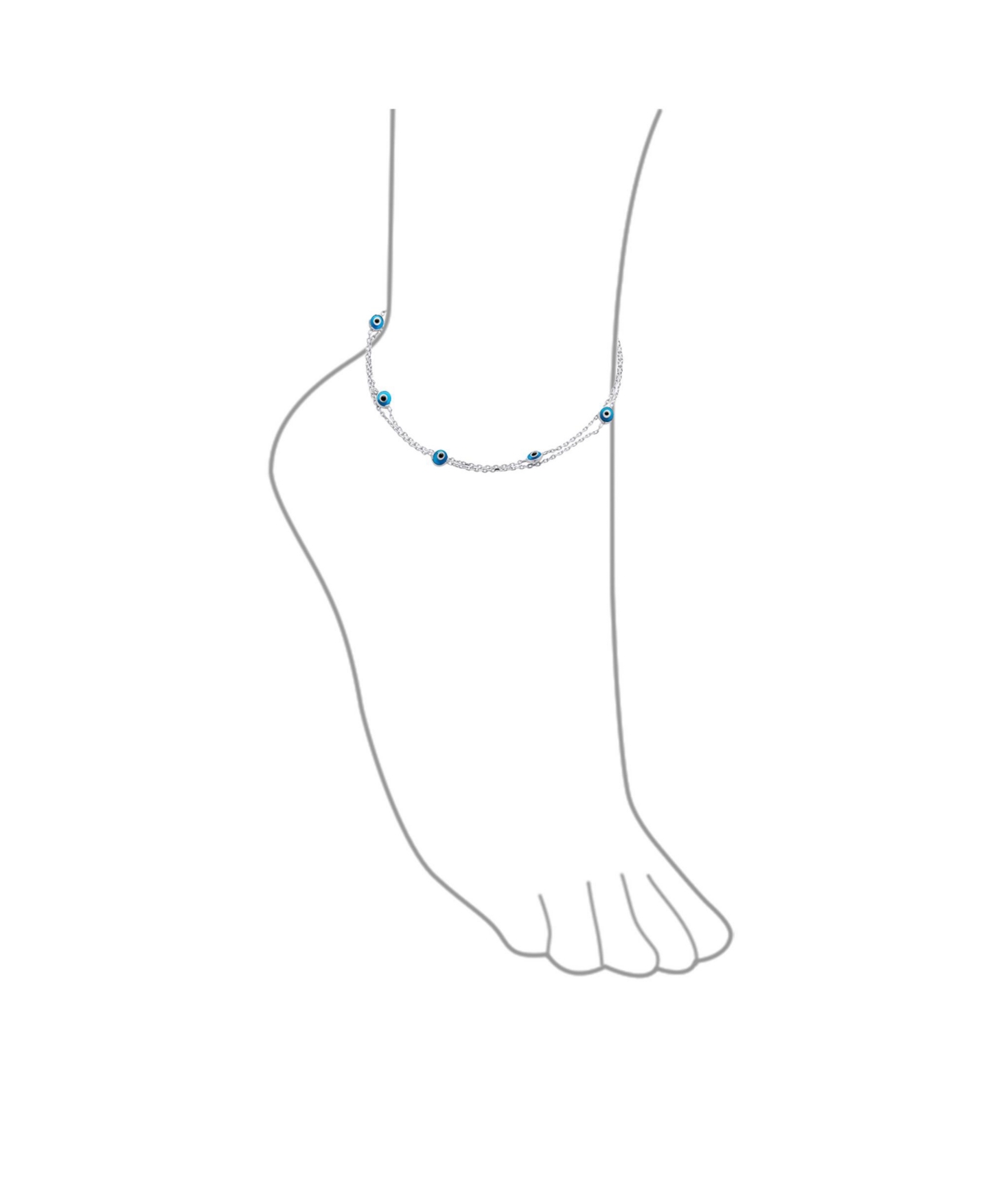 Bling Jewelry Protection Amulet Minimalist Delicate Double RowBlue Multi Color Evil Eye Anklet Ankle Bracelet For Women .925 Sterling Silver 8.5
