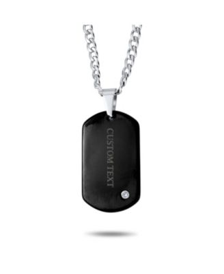Simple Basic Dog Tag Pendant Necklace CZ Accent Stainless Steel Chain