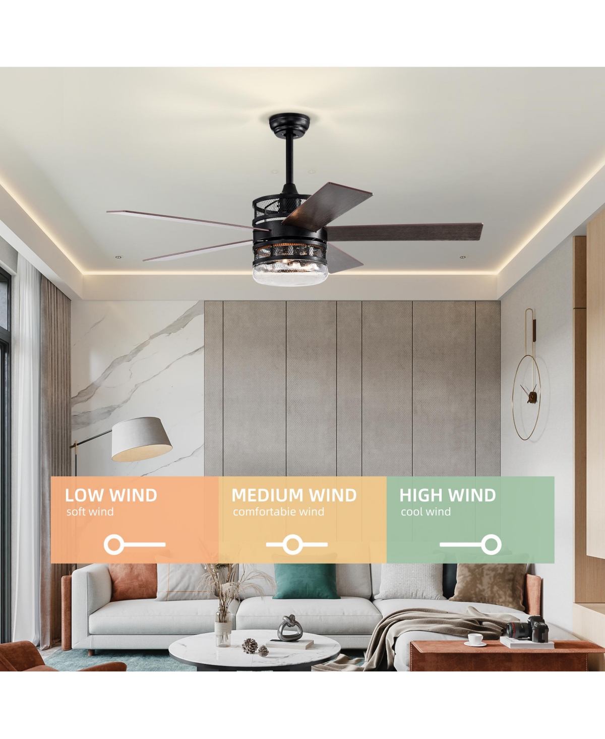 Slickblue Blade Lighted Ceiling Fan with Remote Control & Optional Glass Shade – Matte- Black