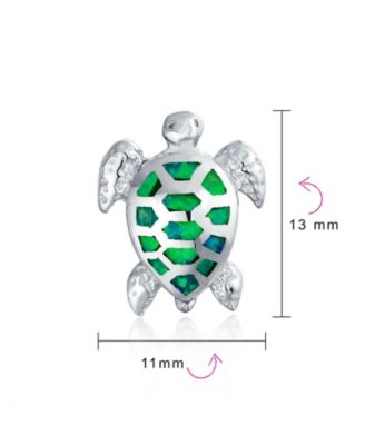 Nautical Beach Vacation Iridescent Created Opal Inlay Sea Tortoise Turtle Stud Earrings Sterling Silver 13MM