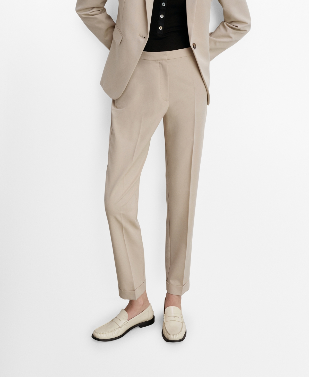 Mango Belted Straight Leg Pants In Light,pastel Gray
