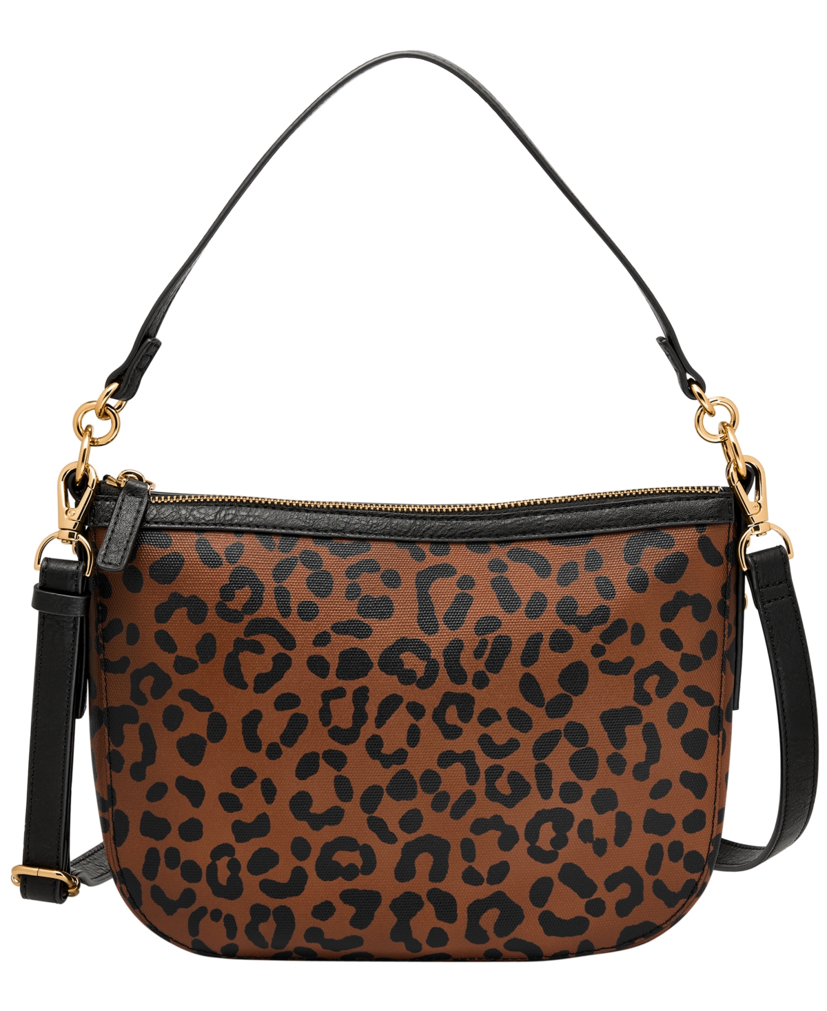 Jolie Leather Small Crossbody Bag - Black/Leopard