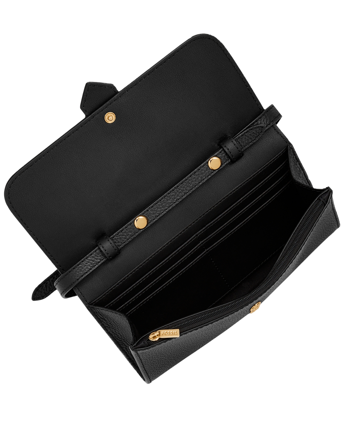 Fossil Harwell Leather Wallet Crossbody Bag In Black,leopard