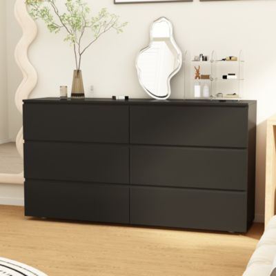 6-Drawers Black Wood Chest of Drawer Cabinet Organizer