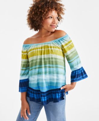 Style & Co - Women's Gradient-Stripe On or Off Shoulder Top