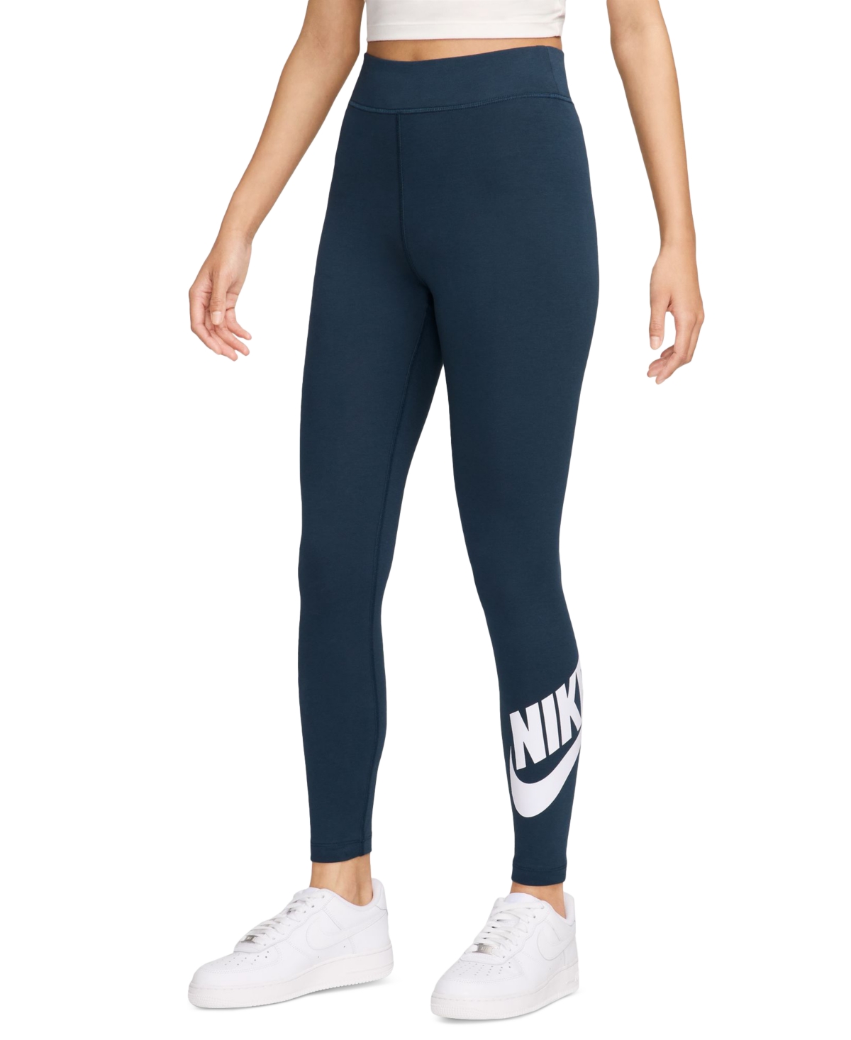 Nike Women's  Sportswear Classics High-waisted Graphic Leggings In Armory Navy,white