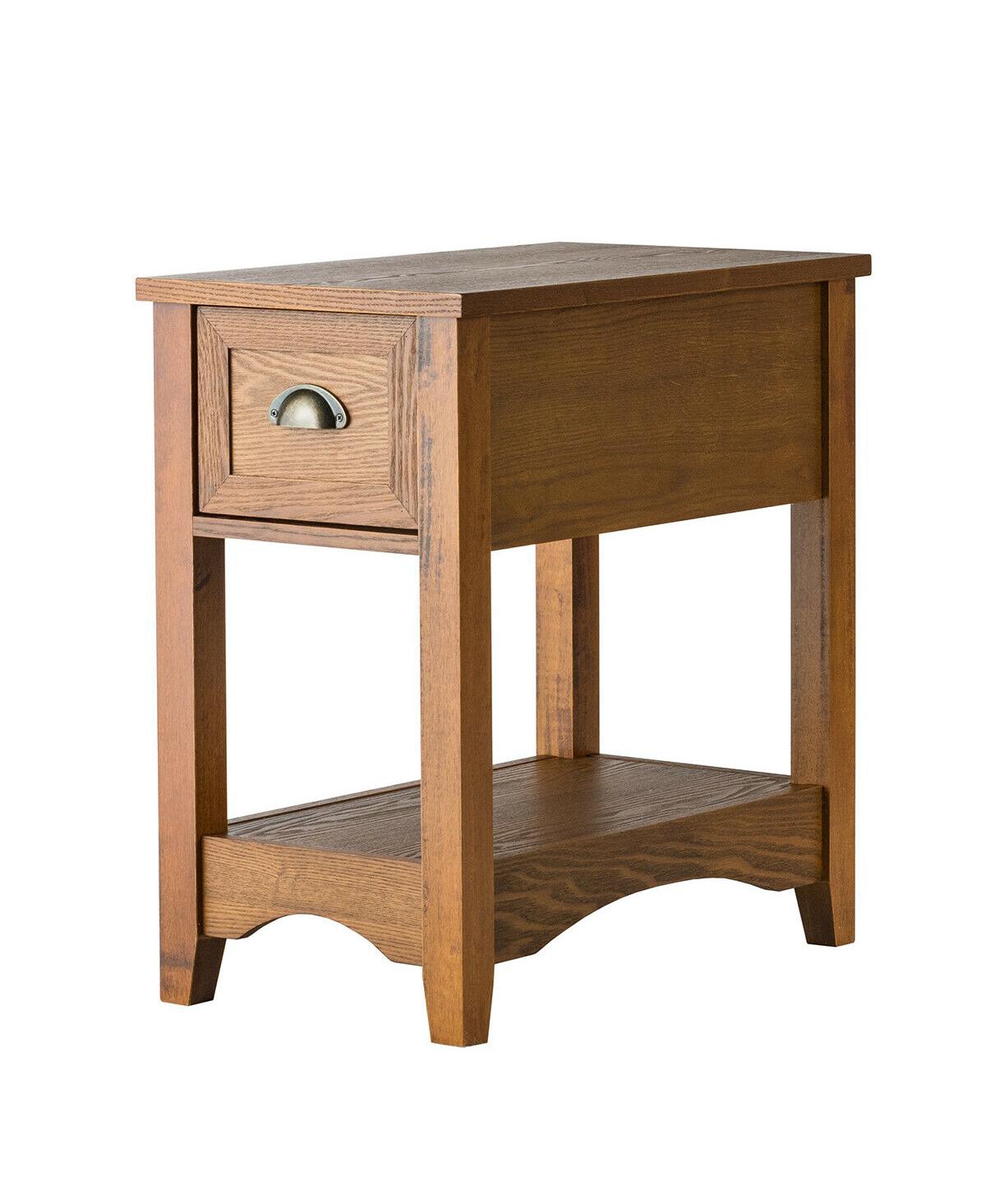 Gymax Contemporary Chair Side End Table Compact Table w/ Drawer Nightstand Tawny