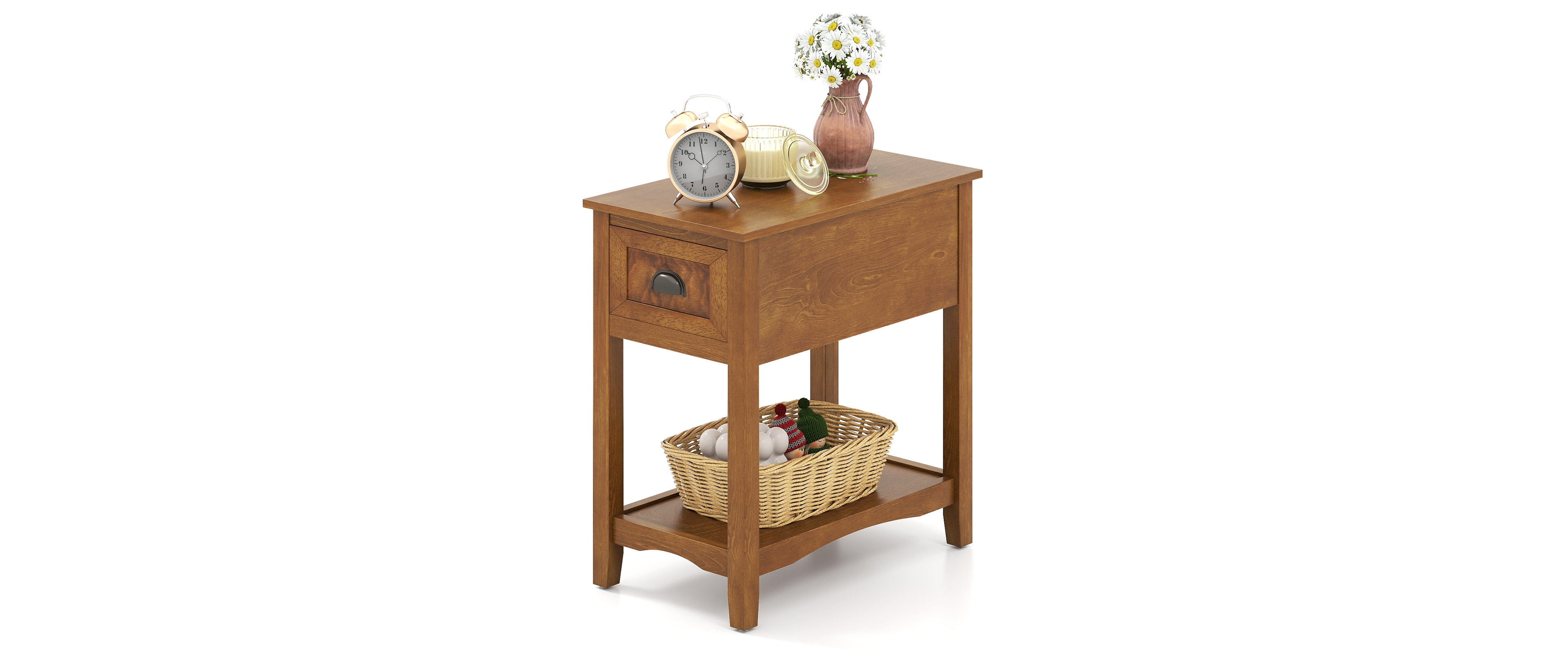 Gymax Contemporary Chair Side End Table Compact Table w/ Drawer Nightstand Tawny