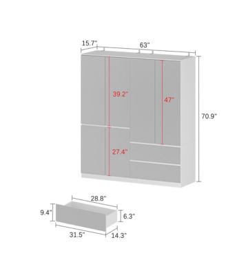 White High Gloss Mirrored Doors Big Wardrobe Combo Armoires