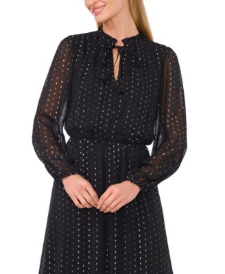 CeCe Women's Metallic-Dot Tiered Sheer-Sleeve Maxi Dress - Macy's