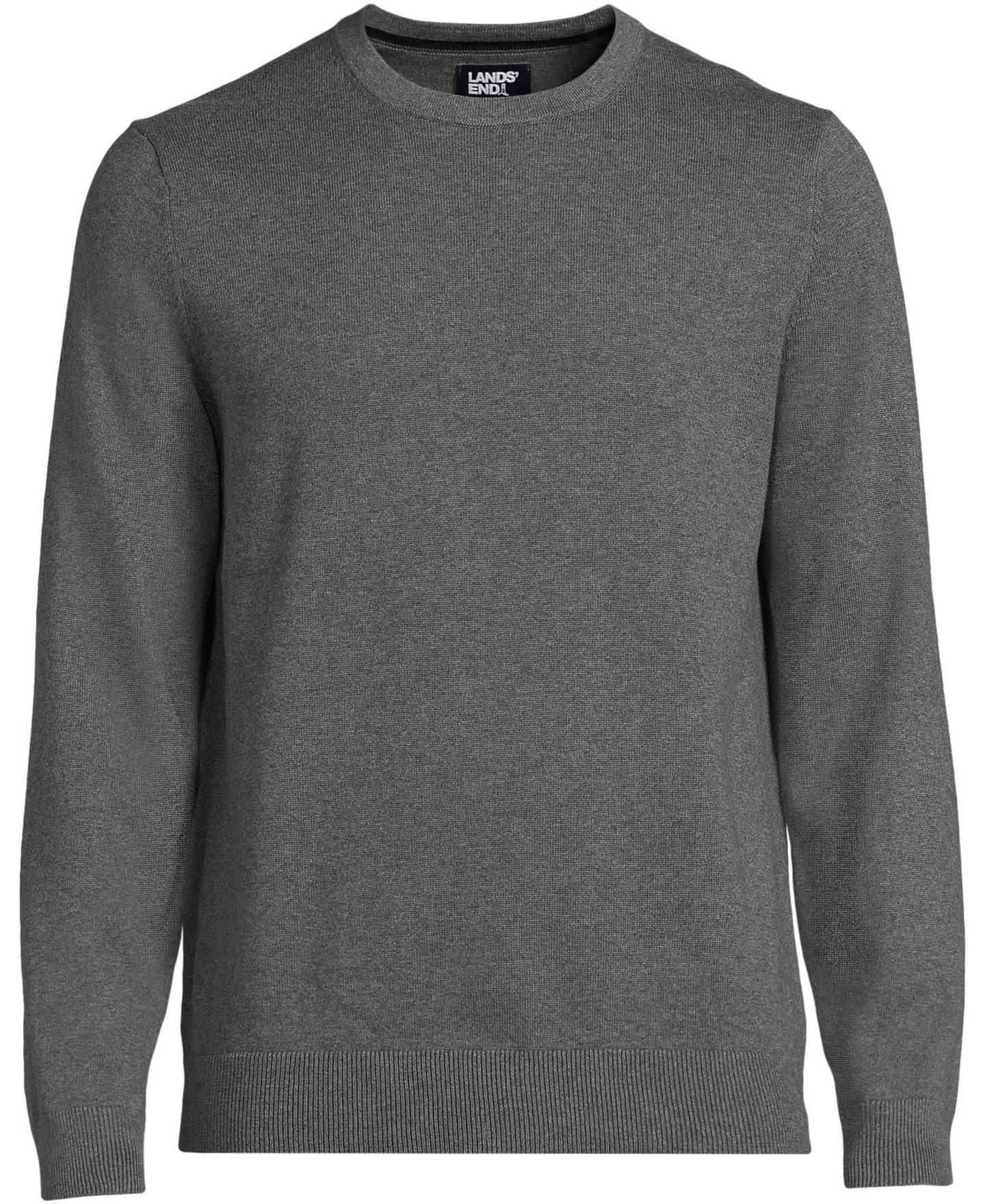 Мужской свитер Lands' End Fine Gauge Cotton Crew Neck, цвет: Угольный меланжевый — фото 3