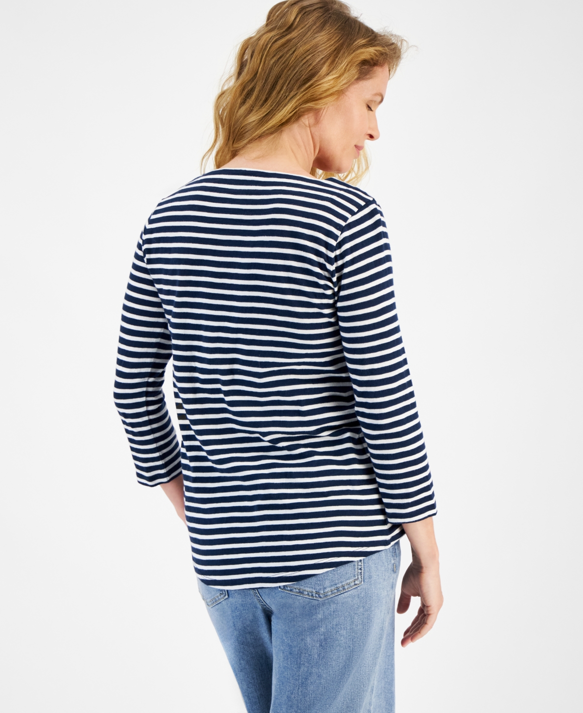 Style & Co Women's Cotton Striped Square-Neck Top, Created for Macy's