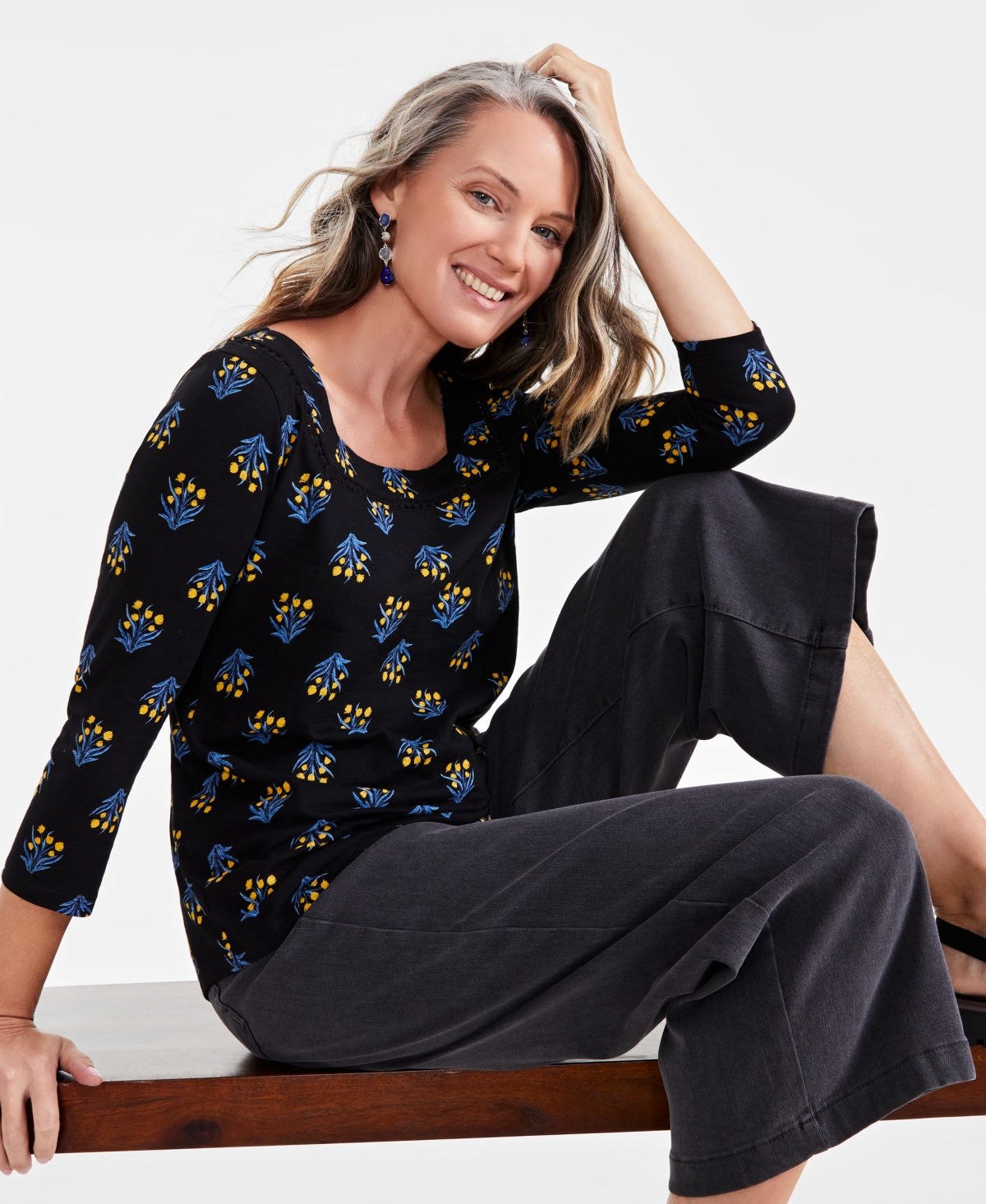 Style & Co Women's Cotton Printed Square-Neck Top, Created for Macy's