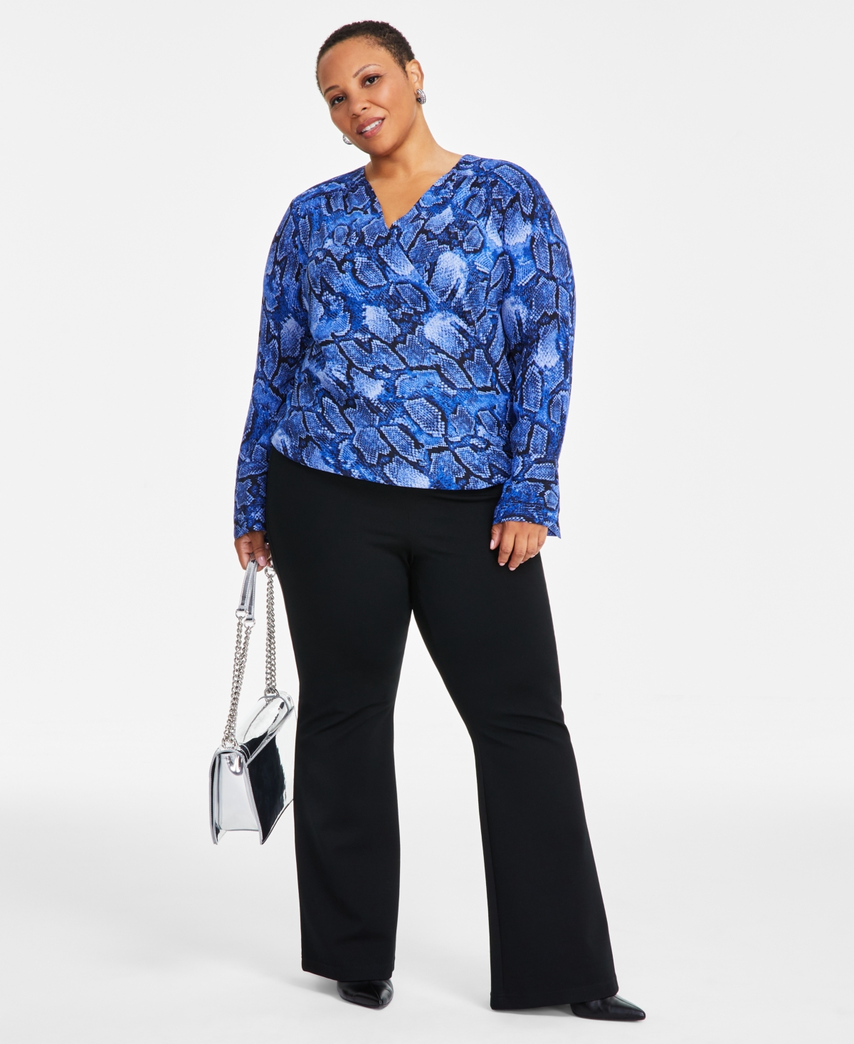 I.n.c. International Concepts Plus Size Cuffed Surplice Blouse, Exclusively at Macy's