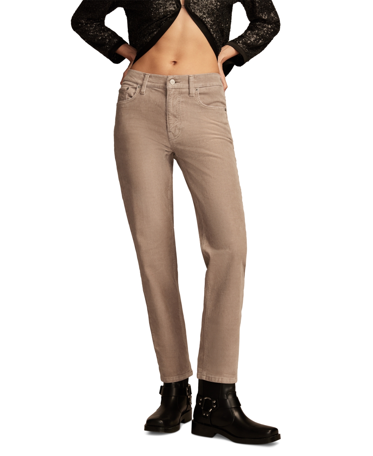 LUCKY BRAND WOMEN'S HIGH RISE TAPERED CORDUROY PANTS 