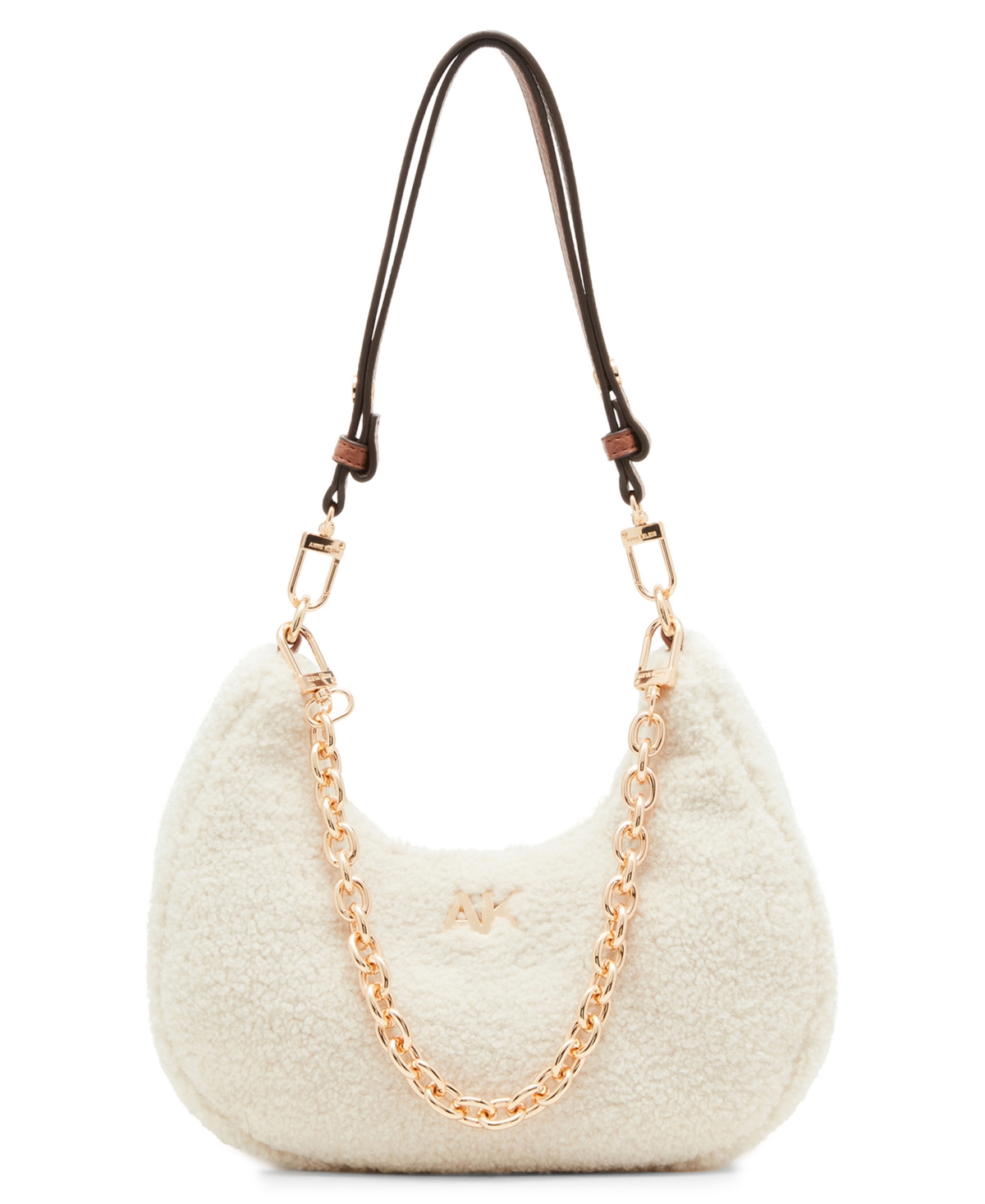 Small All Over Sherpa Crescent Shoulder Bag - Brown