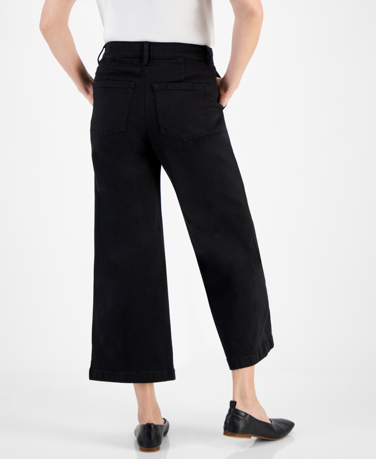 Style & Co Petite High-rise Wide-leg Cropped Jeans, Exclusively At Macy's In Deep Black
