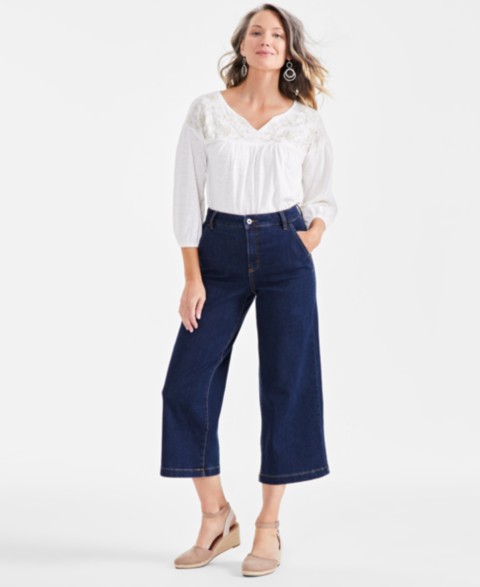 Женские джинсы Style & Co Women's High-Rise Wide-Leg Crop Jeans