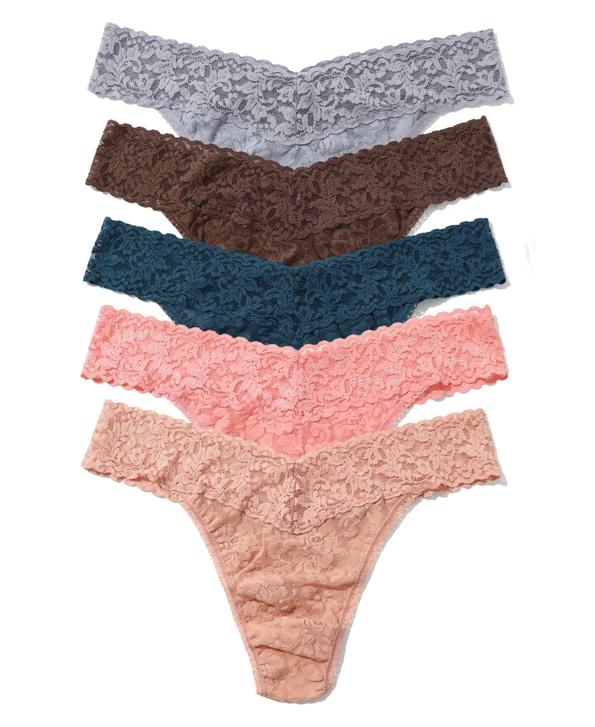 Hanky Panky Women's Holiday 5 Pack Original Rise Thong Underwear -Cappuccino/Blue/Pink/Seashell