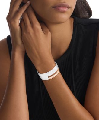 Two-Tone Stainless Steel Geometric Bangle Bracelet