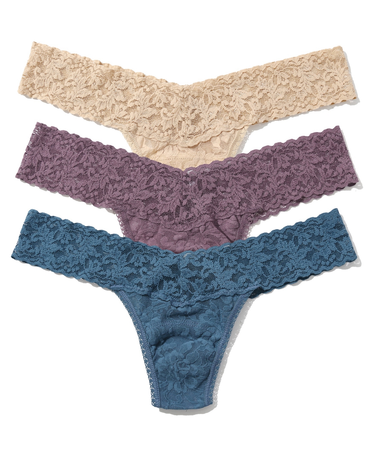 Hanky Panky Women's Holiday 3 Pack Low Rise Thong Underwear -Dusk/Storm Cloud Blue