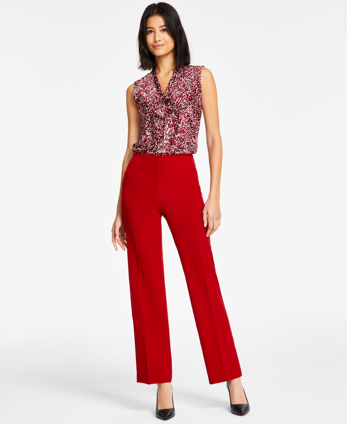 Women's Stretch-Crepe Straight-Leg Pants, Regular & Petite - Fire Red