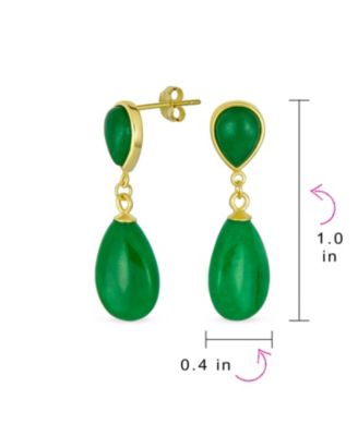 Double Teardrop Natural Stone Dangle Drop Earrings Gold Plated Sterling Silver