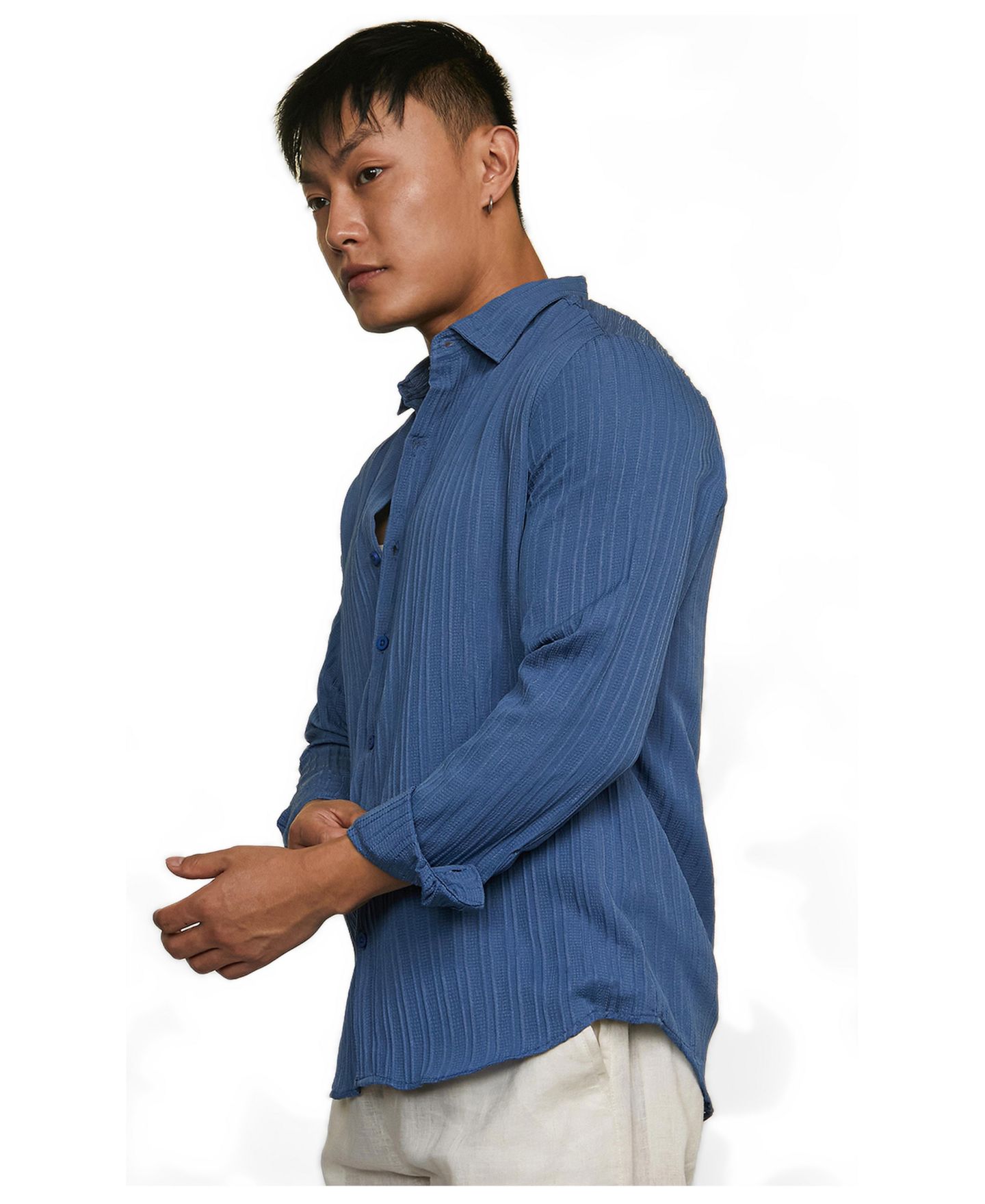 Мужская рубашка Cahoot Campus Sutra Lapis Blue Self-Design Striped, цвет: Синий — фото 5