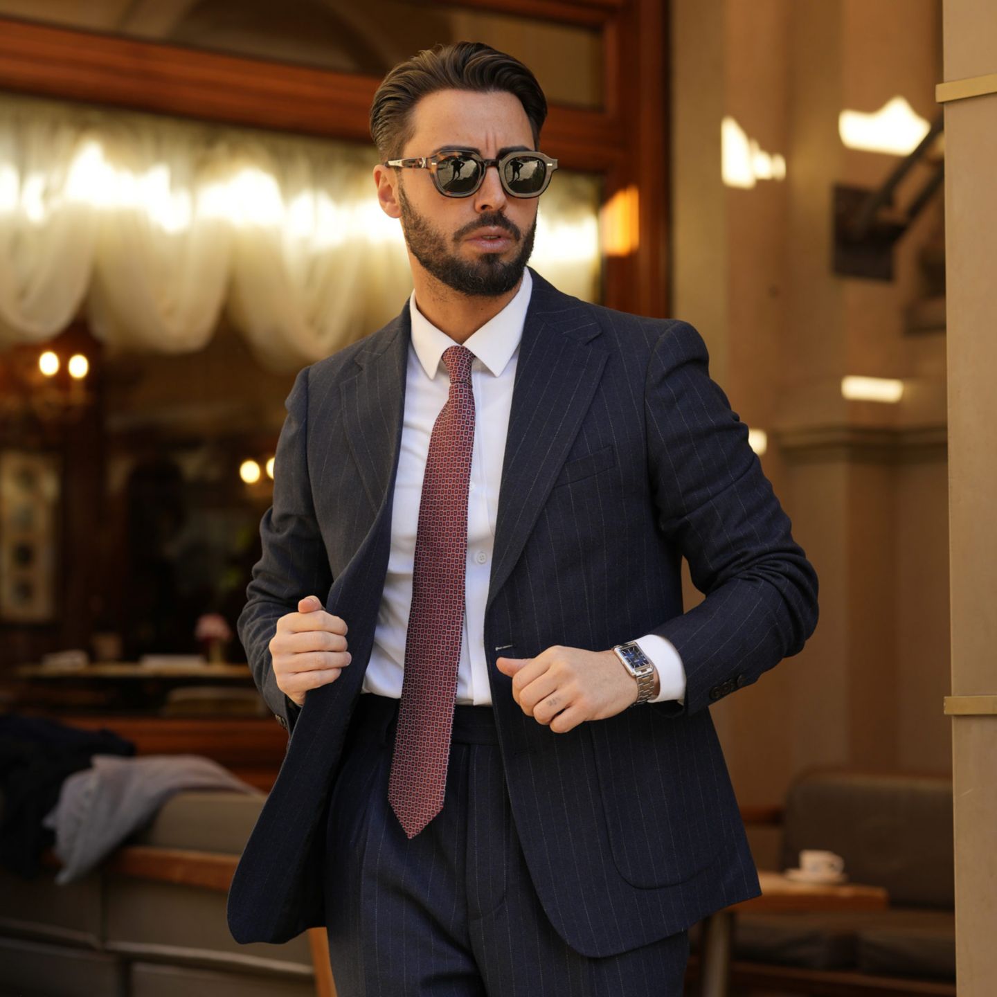 Мужские галстуки Elizabetta Ravenna - Silk Jacquard Tie for Men, цвет: Бордовый — фото 6